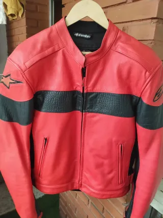 Chaqueta de moto Alpinestars, cuero Roja y Negra