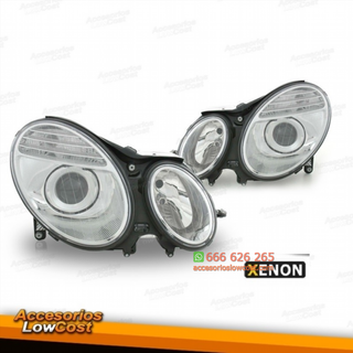 FAROS XENÓN MERCEDES CLASE E W211. FONDO CROMO.