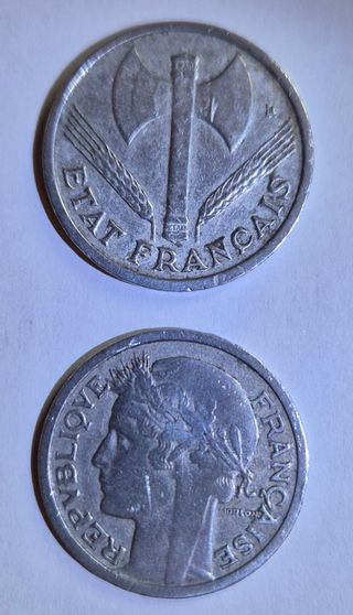 Francia 2 monete 1 Franco 1942 1946 BB