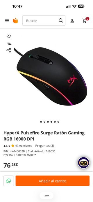 Ratón Gaming HyperX Pulsefire Surge RGB