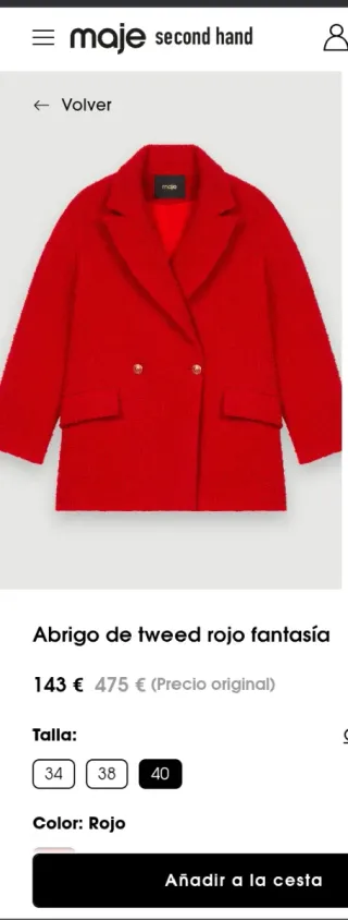 Abrigo tweed rojo Maje Talla 36