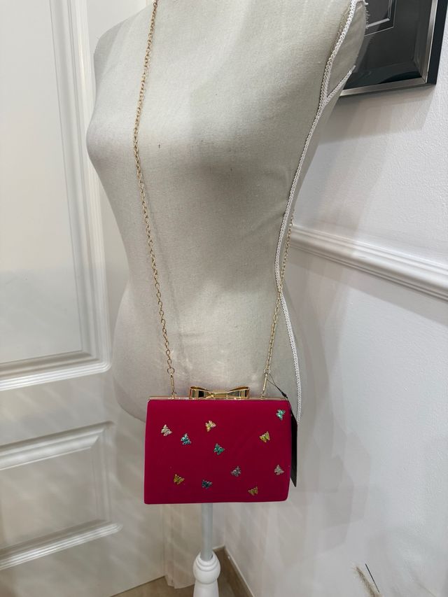 Bolso Clutch Fiesta Terciopelo Fuccia Mariposas