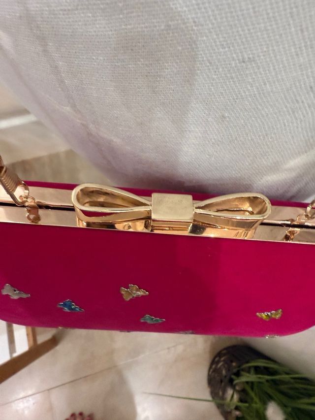 Bolso Clutch Fiesta Terciopelo Fuccia Mariposas