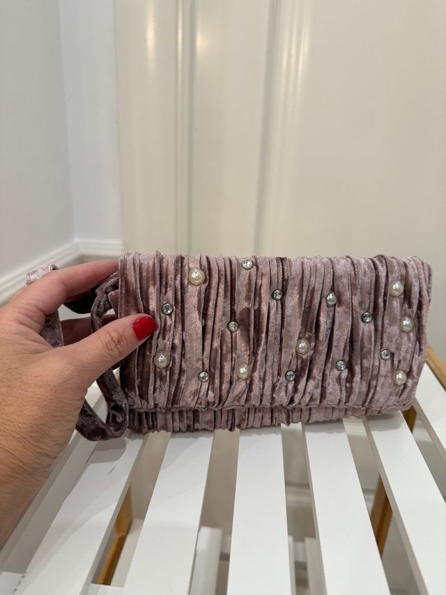 Bolsito fiesta perlas color visón