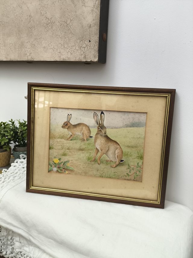 Stampa vintage dipinta a mano: Hares