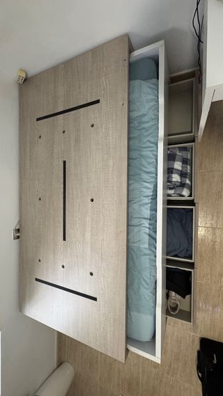 Cama individual con cama supletoria con cajones