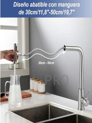 Grifo cocina extraíble Inox giratorio 360° gris acero