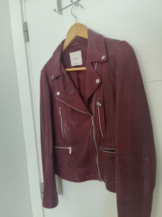 Cazadora Piel color  Burdeos Mango Talla L
