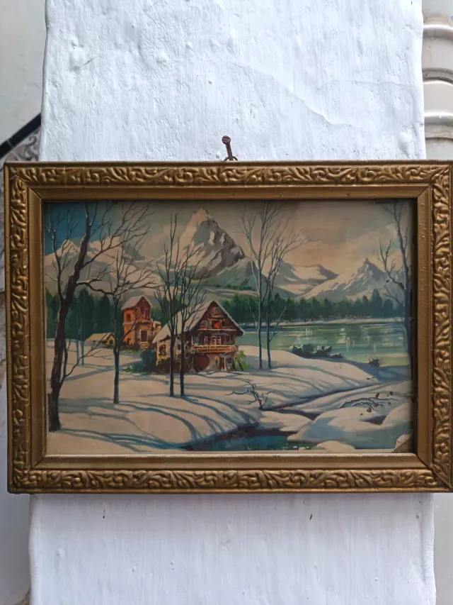 Cuadro antiguo paisaje inviernal