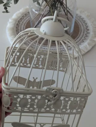 Jaula Decorativa Metal Beige Mariposas