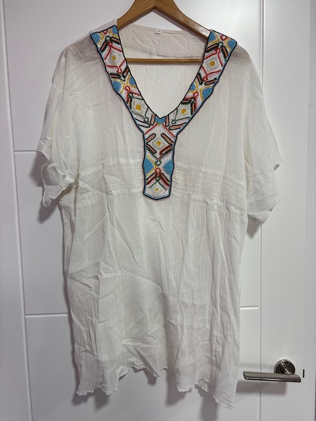 Vestido de Piscina Blanco Multicolor Talla Única