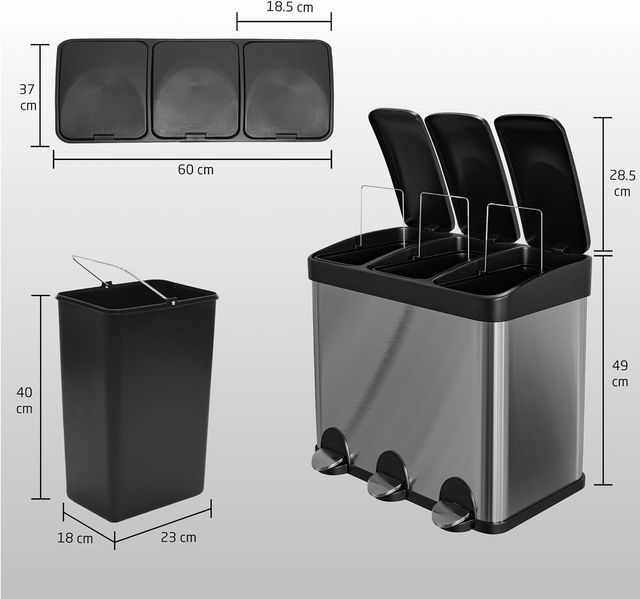  Cubo de Basura Triple con Pedales 45 litros 