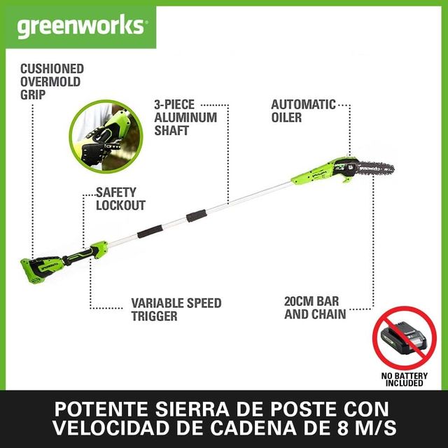 Greenworks 40V 2.6m Podadora de Pértiga, Sierras 