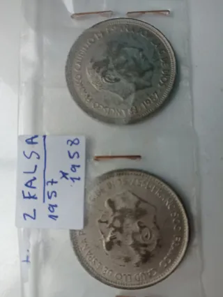 2 Monedas Falsas 50 Ptas 1957 y 1958