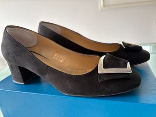 Scarpe Camoscio Nero con Fibbia Argento