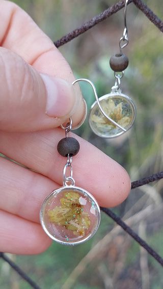 Pendientes colgantes flor natural plata