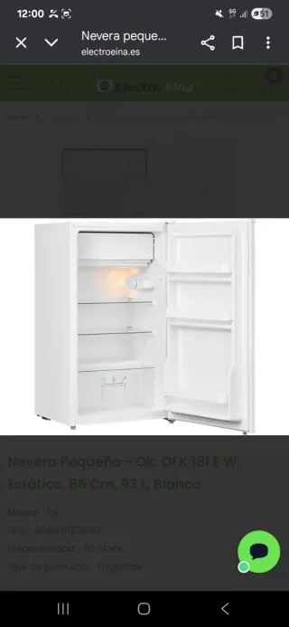 Nevera OK 93L Blanca Estática