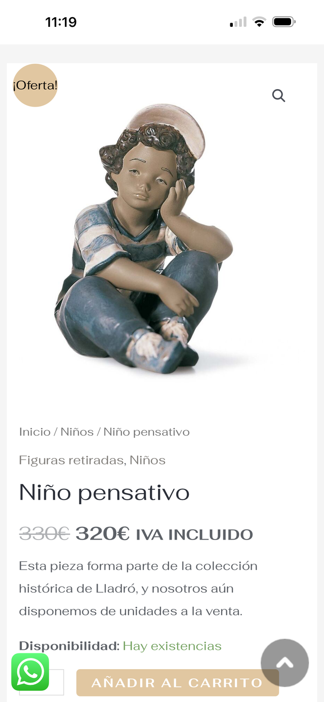 FIGURA LLADRÓ NIÑO PENSATIVO SENTADO