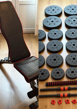 Banco Gimnasio + Mancuernas