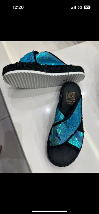 Chanclas Star Love Lentejuelas Azul/Turquesa