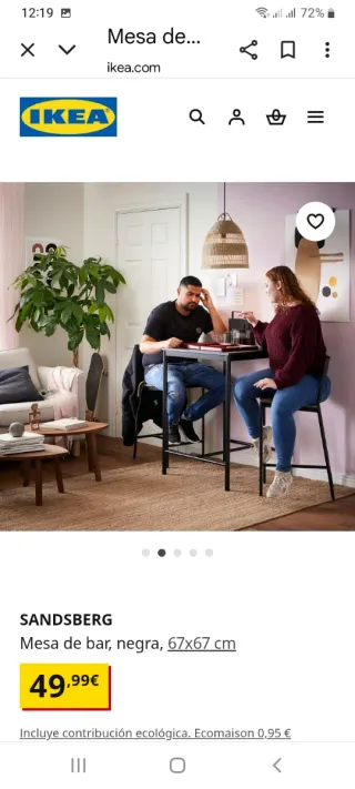 Mesa alta bar negra IKEA SANDSBERG 67x67