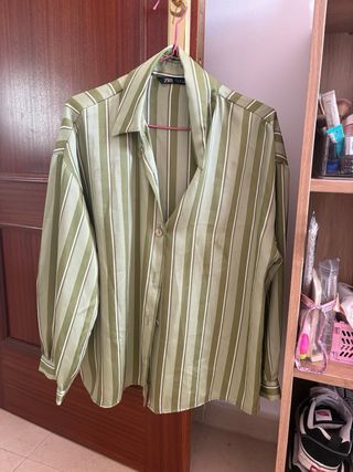 Camisa Zara Rayas Verde Talla S