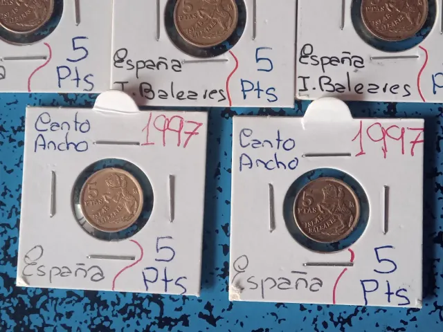 Lote 9 monedas 5 pts España variantes