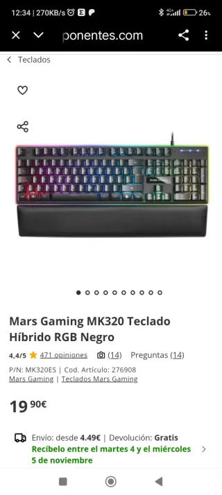 Teclado Mars Gaming MK320 RGB Híbrido