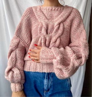 Jersey tejido a mano rosa