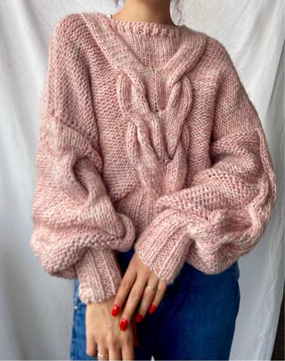 Jersey tejido a mano rosa