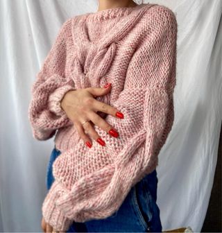 Jersey tejido a mano rosa