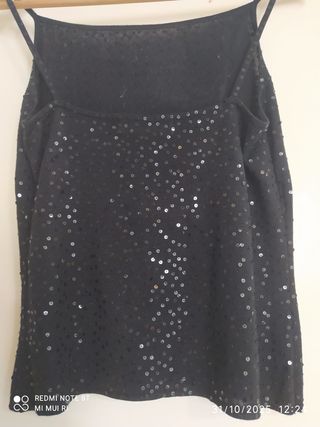 Top Zara Lentejuelas Negra Tirantes