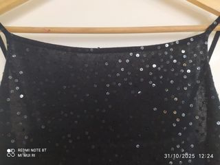 Top Zara Lentejuelas Negra Tirantes