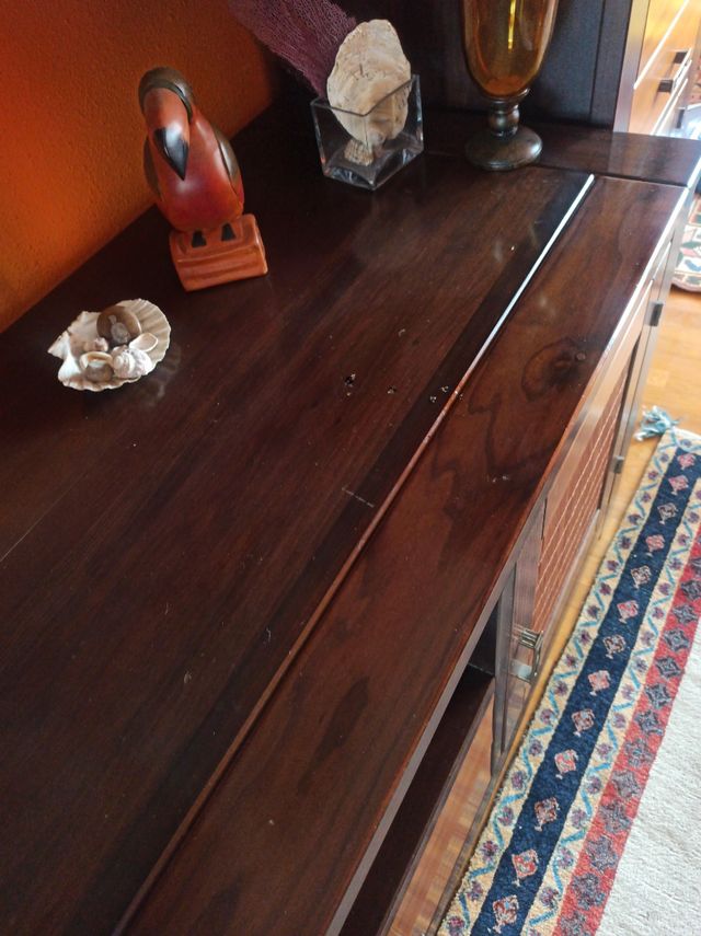 Conjunto Muebles Salón Madera Bambú Cristal.