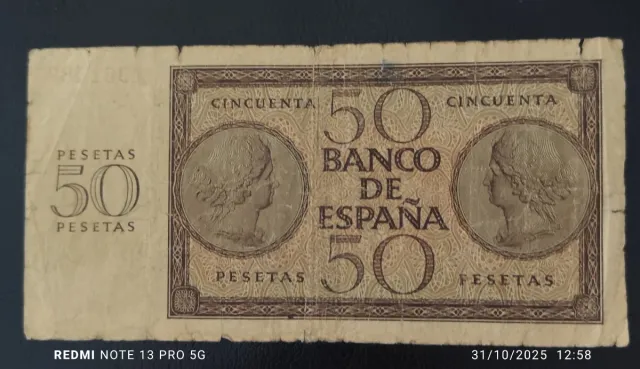 Billete 50 Pesetas España Banco de España 1936
