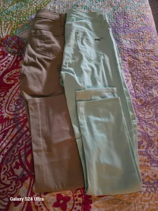 Pack 2 pantalones mujer marrones y verde azulado