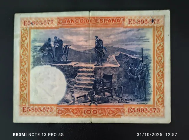 Billete 100 Pesetas España 1925 Felipe II