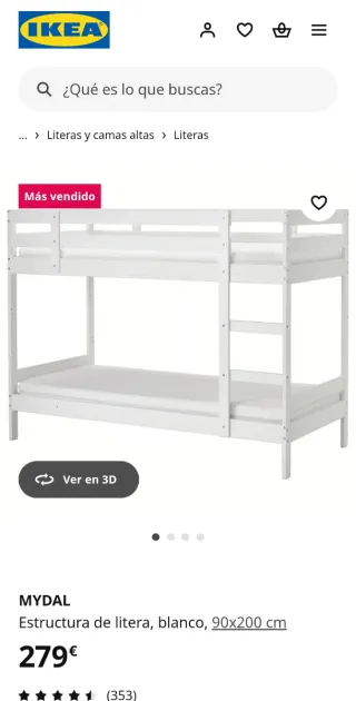 Struttura del letto a castello in legno bianco IKEA MYDAL