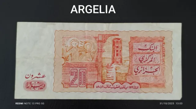 Argelia 20 dinares 1983 billete