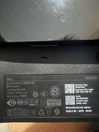 Pantalla Dell 21,5 Negra
Modelo: SE2219H