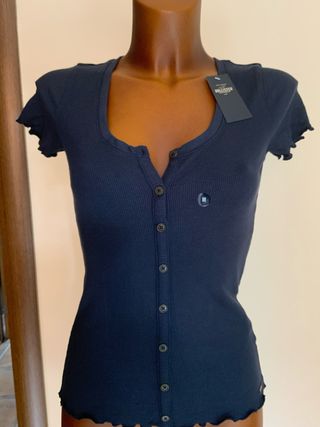 Hollister Camiseta Manga Corta Botones Azul Talla 