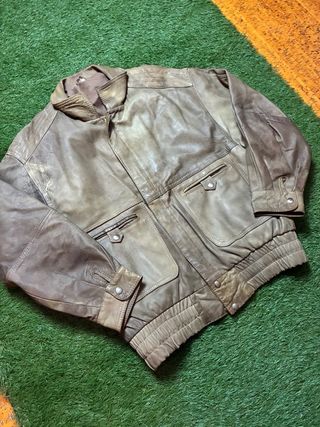 Chaqueta Bomber Cuero Marrón Talla L