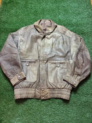 Chaqueta Bomber Cuero Marrón Talla L