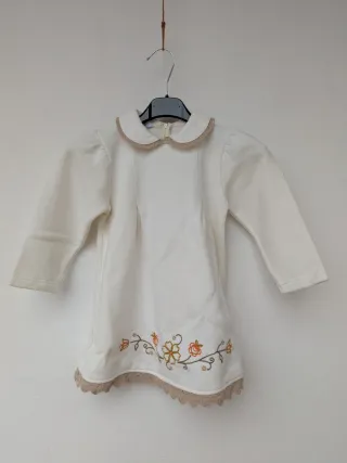 Vestito bambina felpato con fiori ricamati