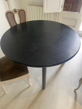 Mesa redonda extensible madera maciza negra