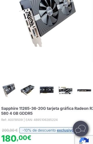 Radeon Sapphire RX 580 4GB GDDR5 Tarjeta Gráfica