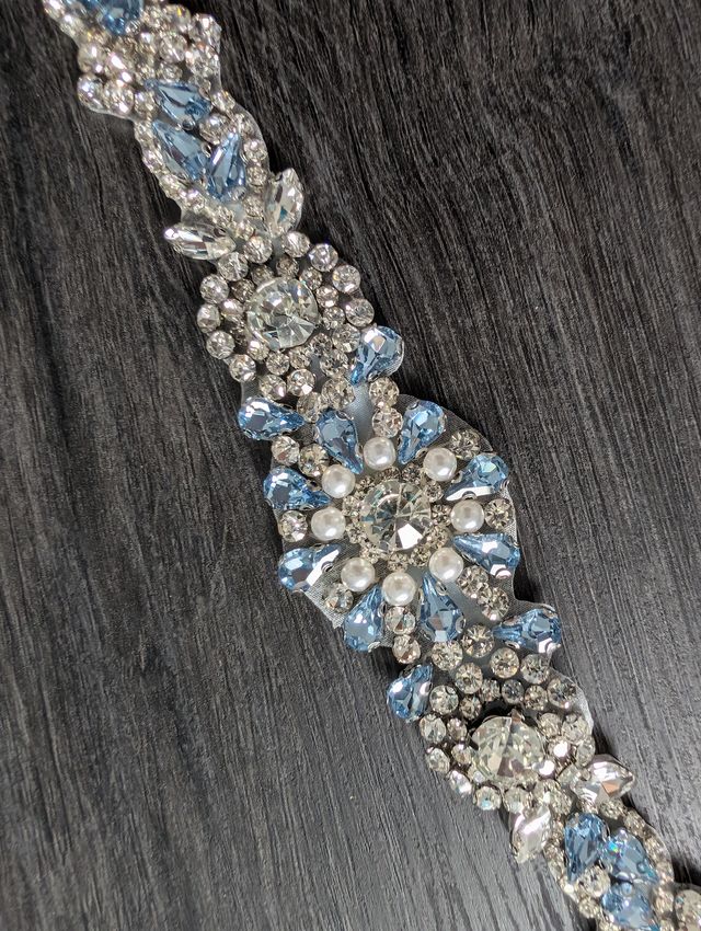 Cinturón Novia Pedrería Azul y Blanco