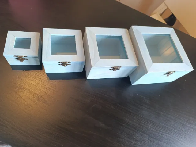 Juego de 4 cajitas madera con cristal