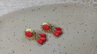 Pendientes Vintage Camafeo Chapado Oro 18k Coral