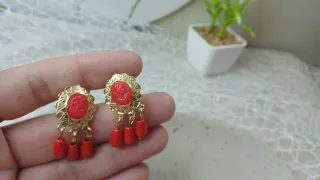 Pendientes Vintage Camafeo Chapado Oro 18k Coral